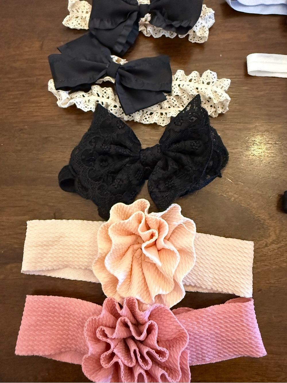Kids Headband Set with Black Lace and Pink Flower Accents